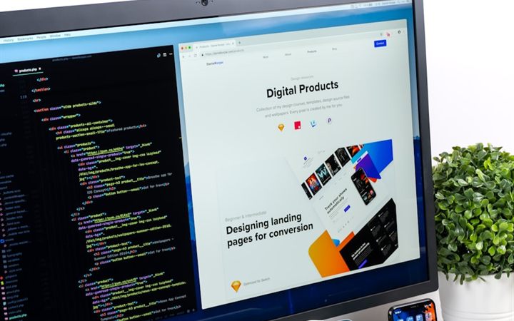 Web page layout displayed across desktop and mobile screens